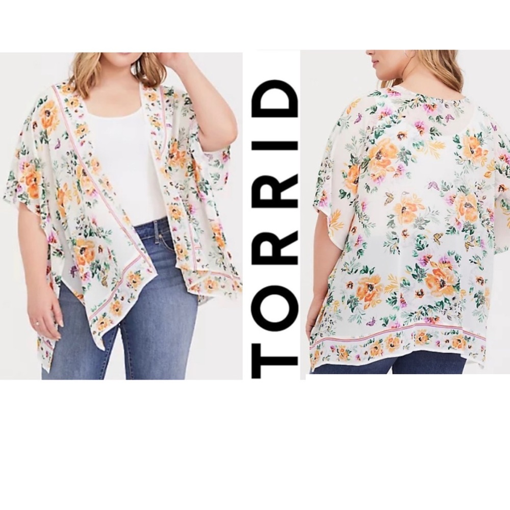 Torrid 5x Kimono White Yellow Floral